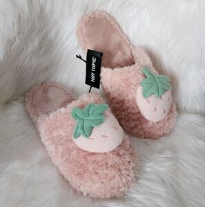 Hot Topic Pink Fuzzy Strawberry Slippers